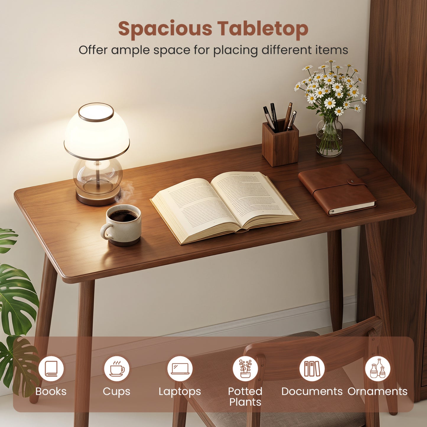 Writing Desk with Rubber Wood Legs and Spacious Tabletop