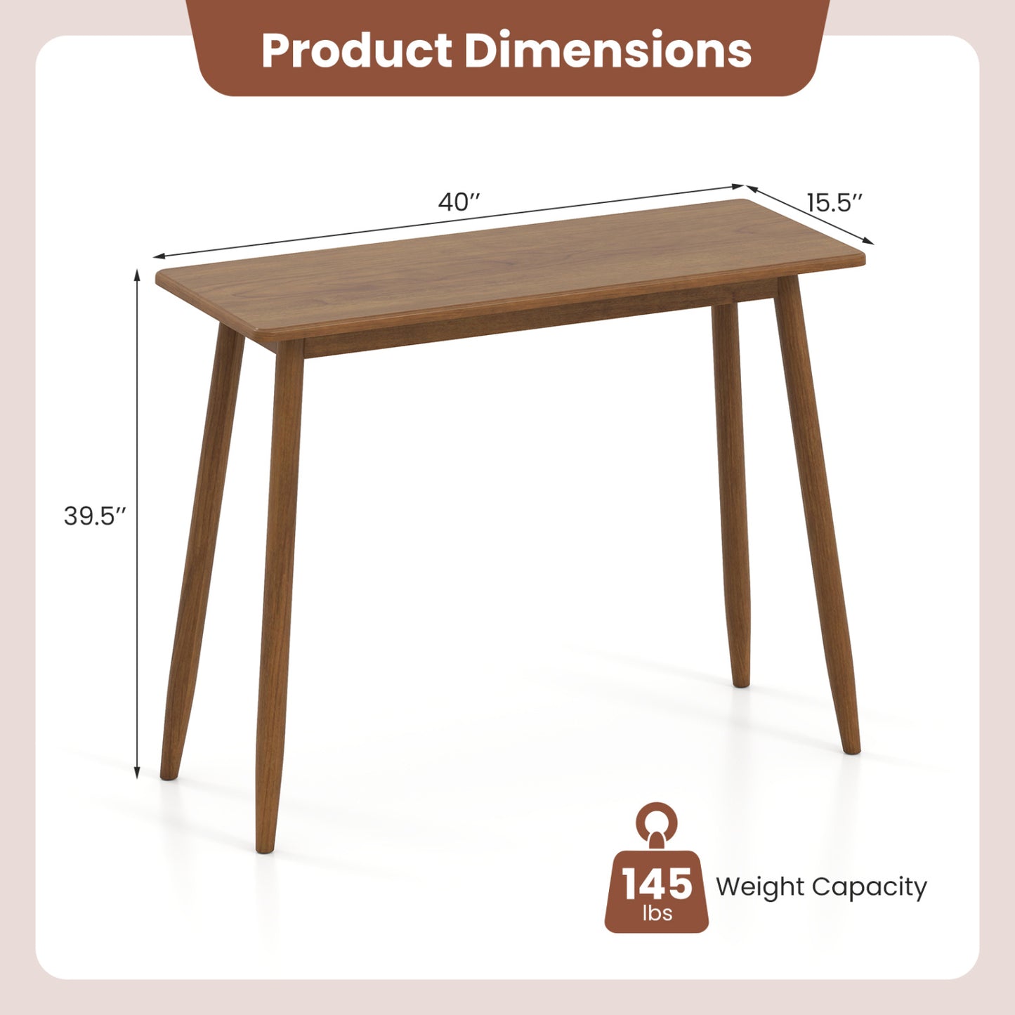 Writing Desk with Rubber Wood Legs and Spacious Tabletop
