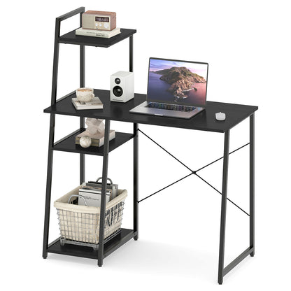 Computer Desk with Shelves and 3-Tier Storage Bookshelf-Black - Black
