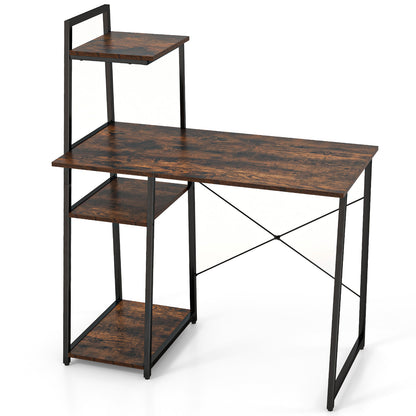 Computer Desk with Shelves and 3-Tier Storage Bookshelf-Black - Brown