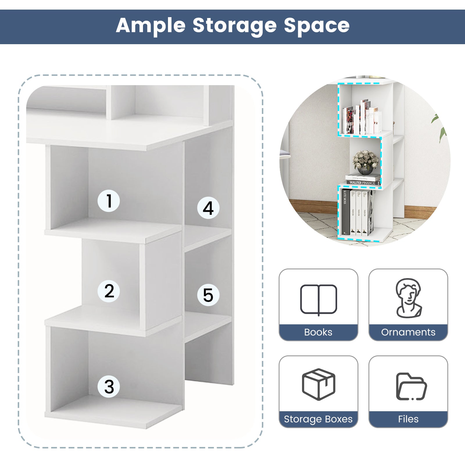Modern Computer Desk with Storage Bookshelf and Hutch for Home Office-White