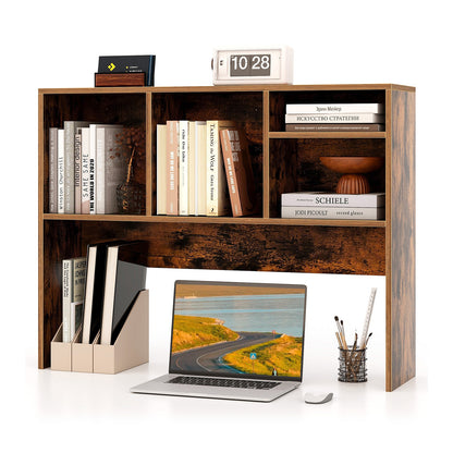Computer Desktop Bookcase with 4 Cubbies and Open Back Compartment-Black - Coffee