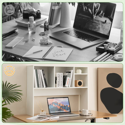 Computer Desktop Bookcase with 4 Cubbies and Open Back Compartment