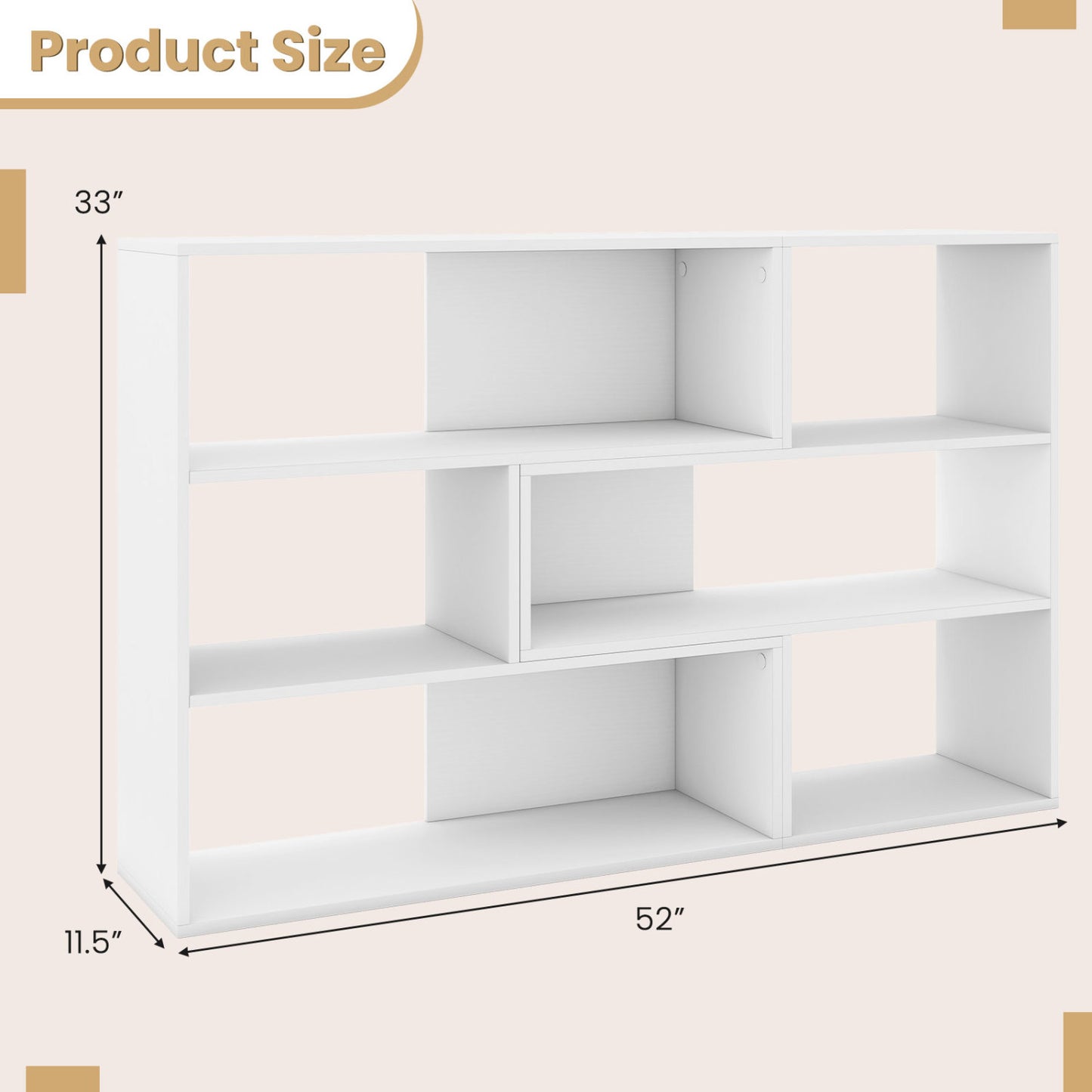 Geometric Bookshelf Set with 3 Open Shelves and Anti-Tip