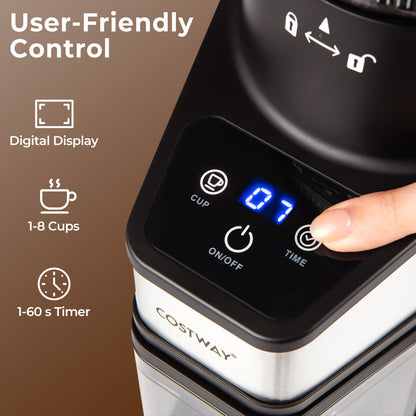 Conical Burr Coffee Grinder with 60 Precise Grinding Settings and Digital Display