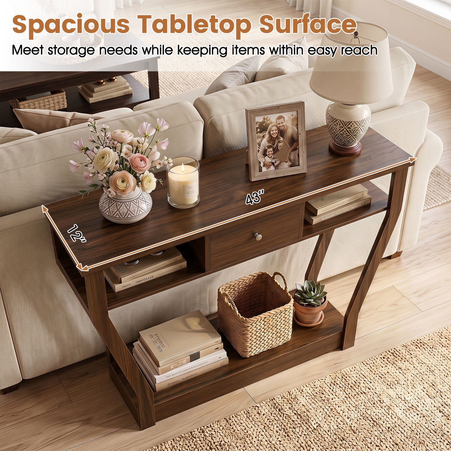 Console Table with Storage Drawer and Shelf, 47-Inch