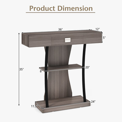 Console Table with Drawer and 2-Tier Shelves for Entryway Living Room