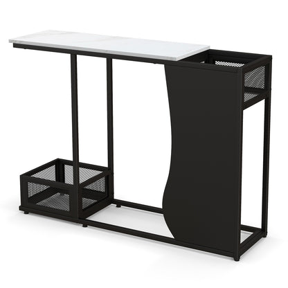 43.5 Inch Console Table with Plant Position and Faux Marble Top-Black