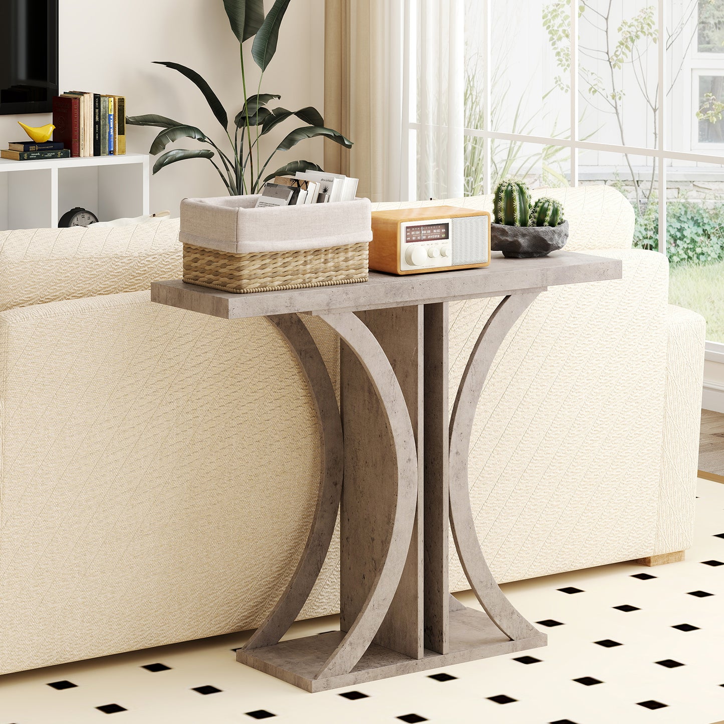 Console Table 39.5 Inch Rectangular Entryway Table with Geometric Frame-Gray