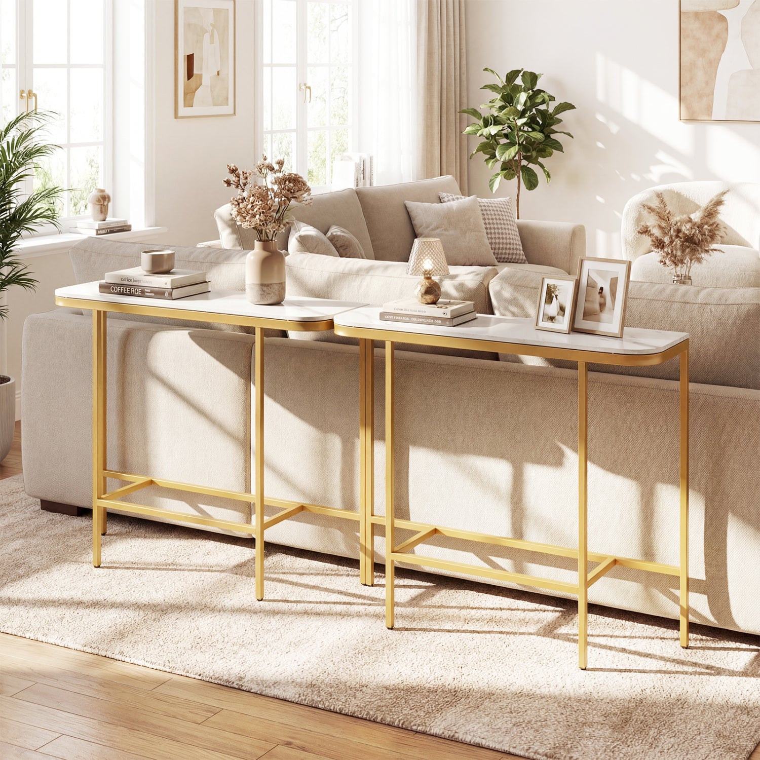 Console Table 44-Inch Entryway Table with Faux Marble Tabletop and Heavy-Duty Metal Frame
