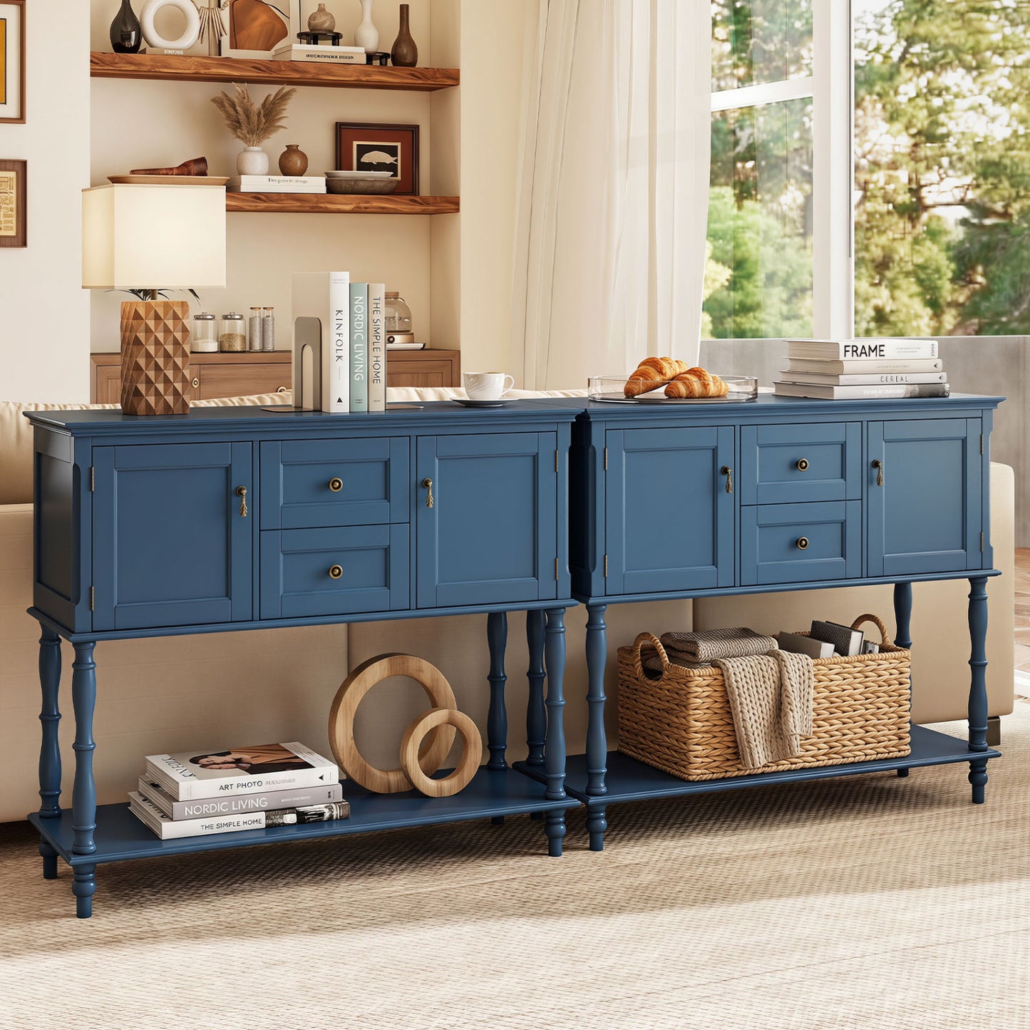 Console Table with 2 Drawers and Storage Cabinets