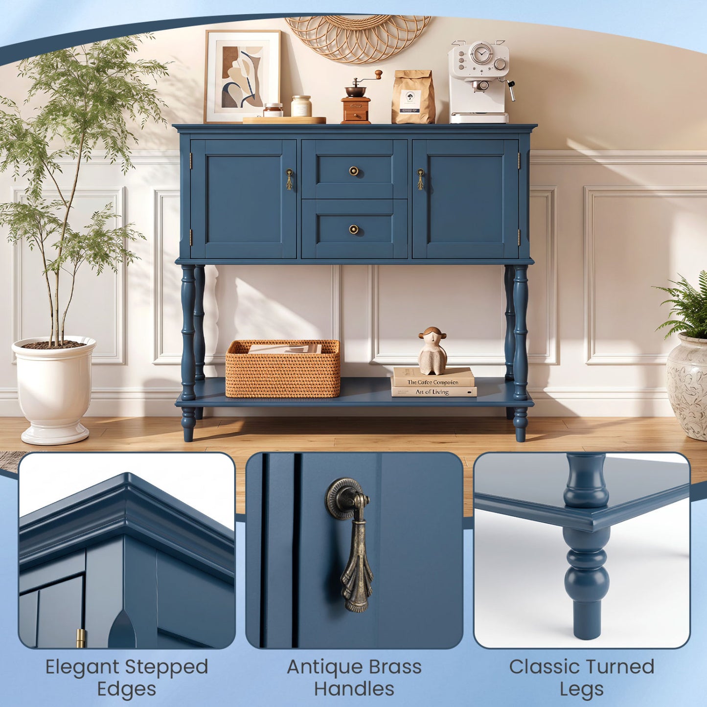 Console Table with 2 Drawers and Storage Cabinets
