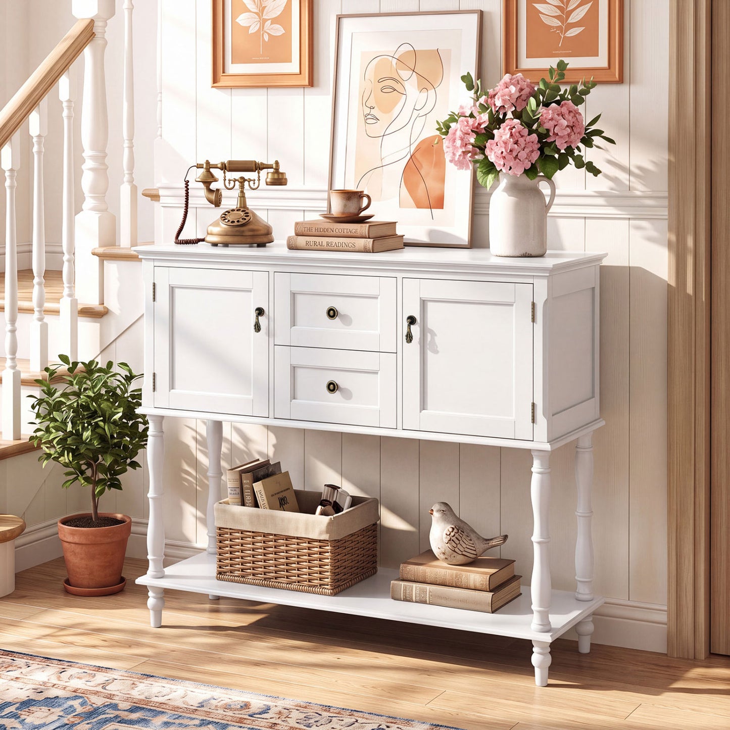 Console Table with 2 Drawers and Storage Cabinets