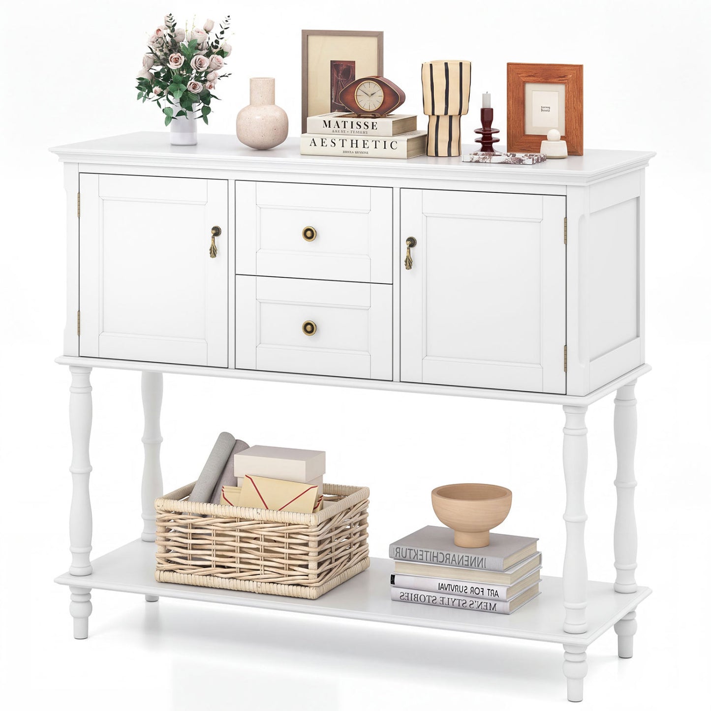 Console Table with 2 Drawers and Storage Cabinets