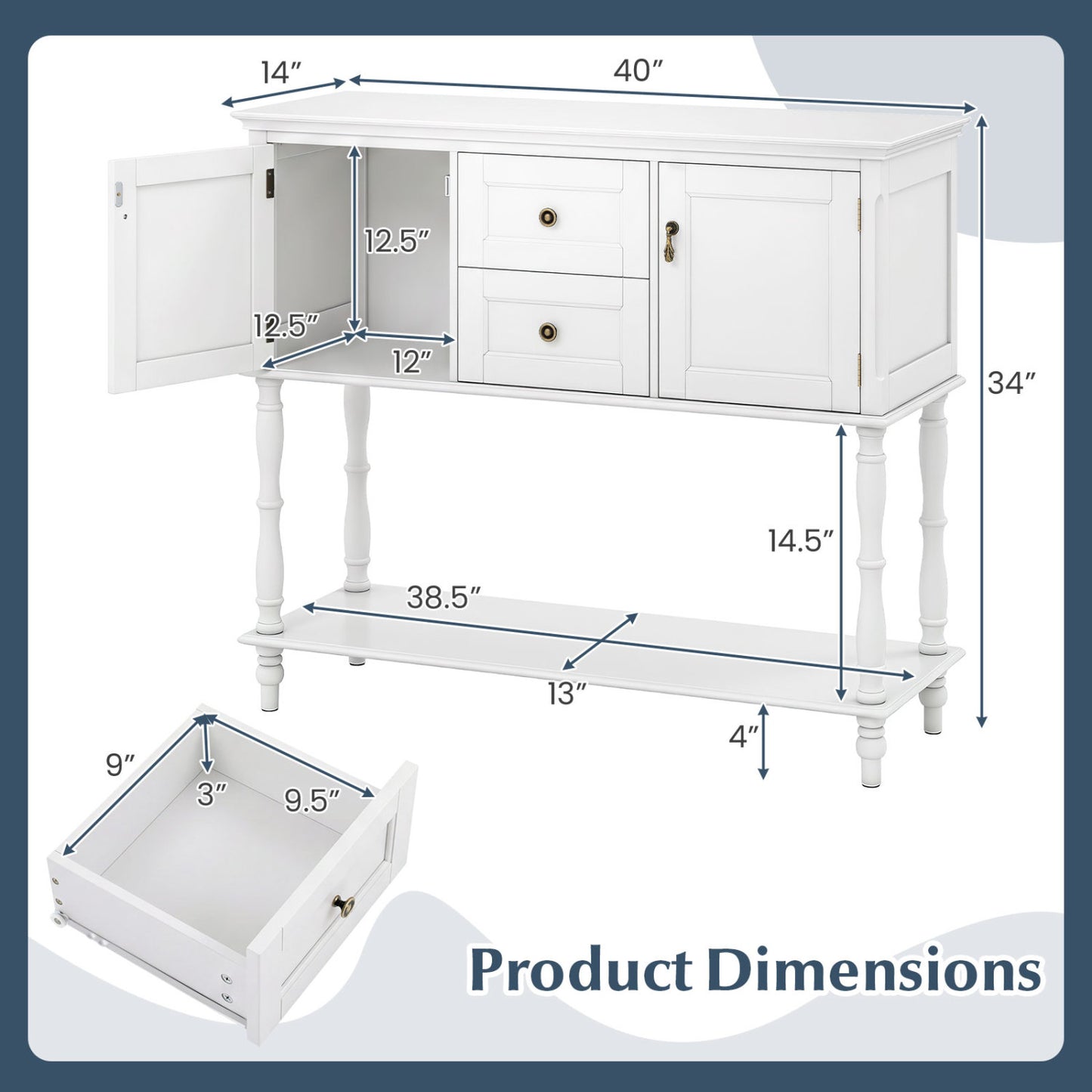 Console Table with 2 Drawers and Storage Cabinets