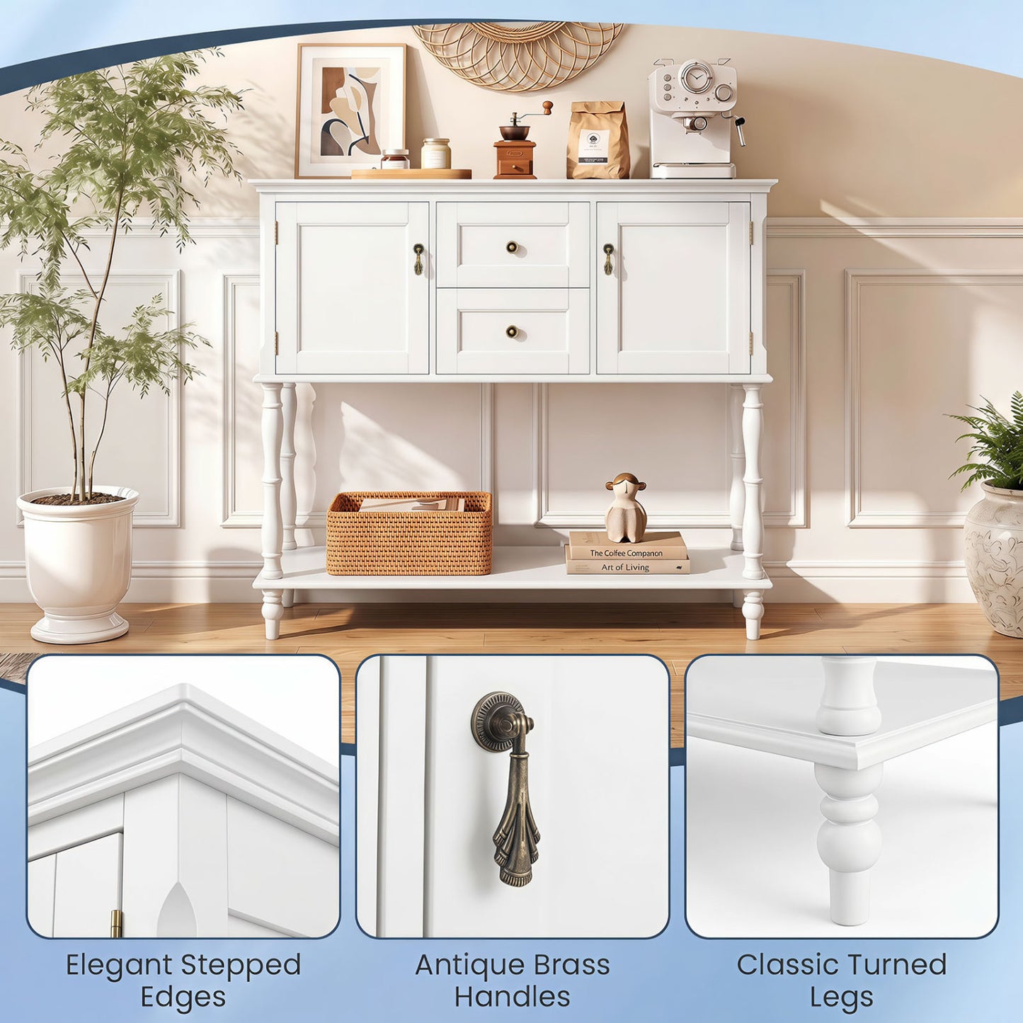 Console Table with 2 Drawers and Storage Cabinets