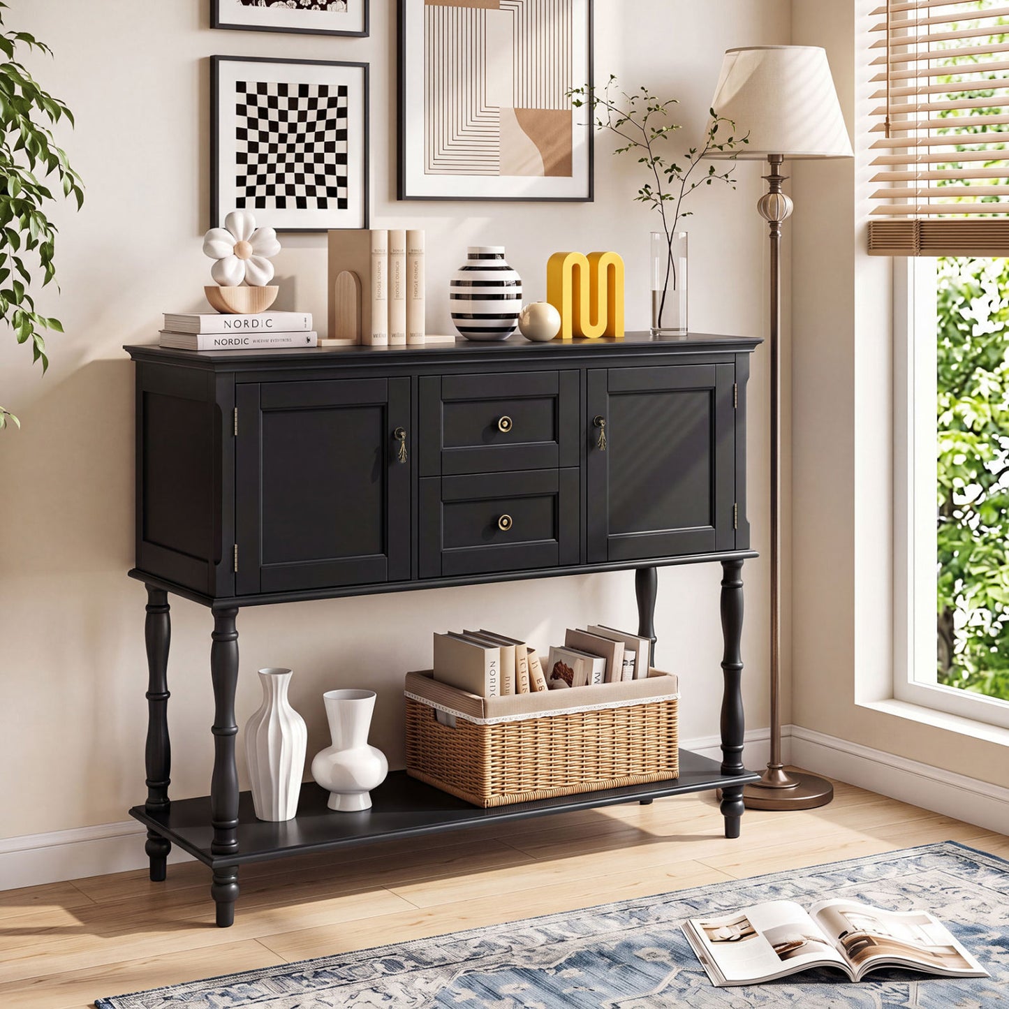 Console Table with 2 Drawers and Storage Cabinets