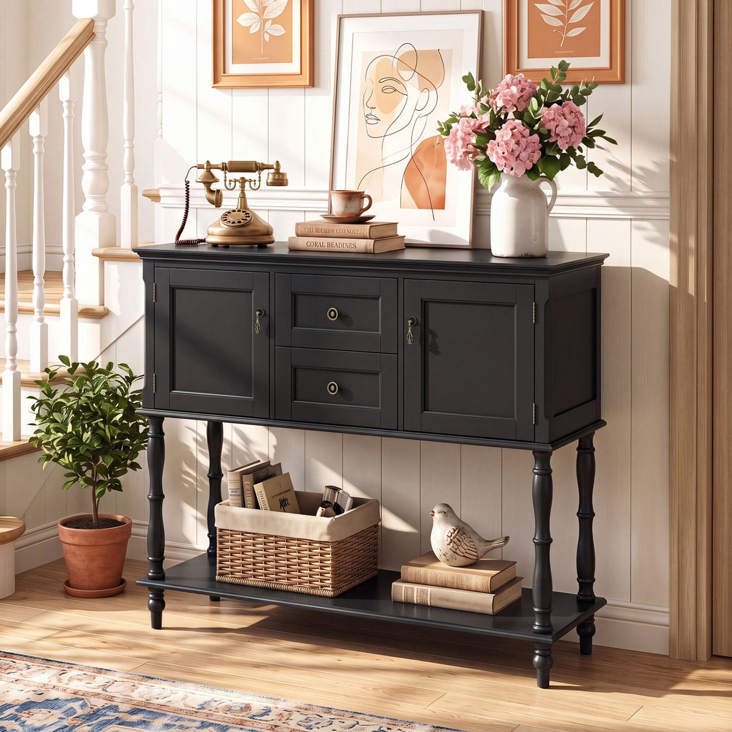 Console Table with 2 Drawers and Storage Cabinets