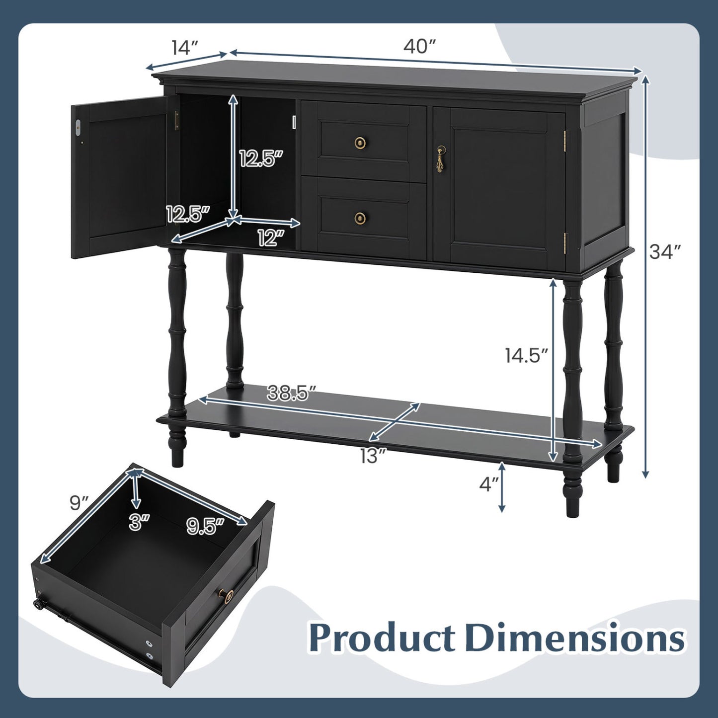 Console Table with 2 Drawers and Storage Cabinets