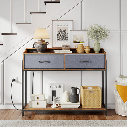 Console Table with Charging Station & 2 Drawers 110cm