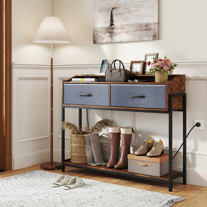 Console Table with Charging Station & 2 Drawers 110cm