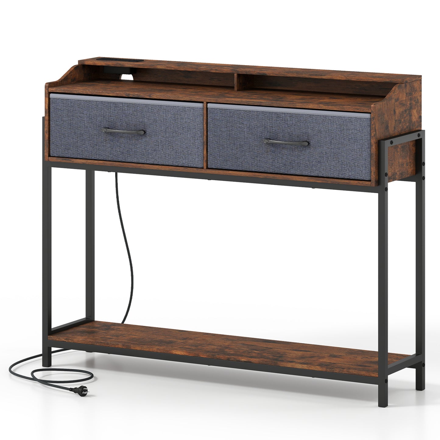 Console Table with Charging Station & 2 Drawers 110cm