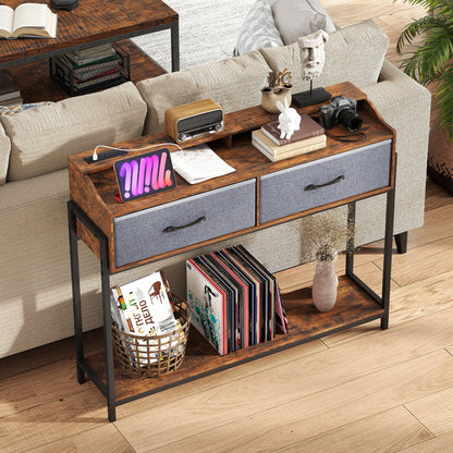 Console Table with Charging Station & 2 Drawers 110cm