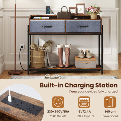 Console Table with Charging Station & 2 Drawers 110cm