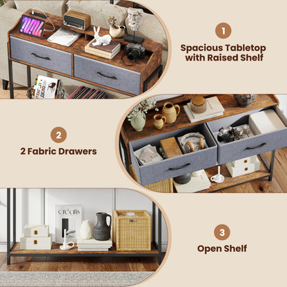 Console Table with Charging Station & 2 Drawers 110cm