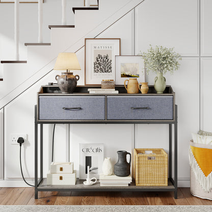 Console Table with Charging Station & 2 Drawers 110cm