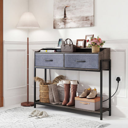 Console Table with Charging Station & 2 Drawers 110cm