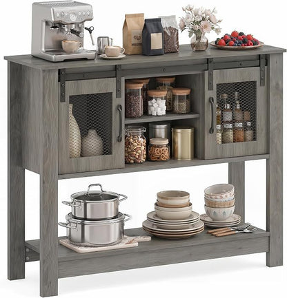 Console Table with Sliding Barn Doors and Storage - Gray