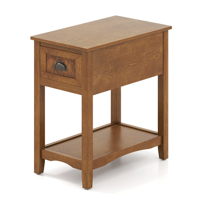 Contemporary Chair Side End Table Compact Table with Drawer Nightstand-Brown - Yellow