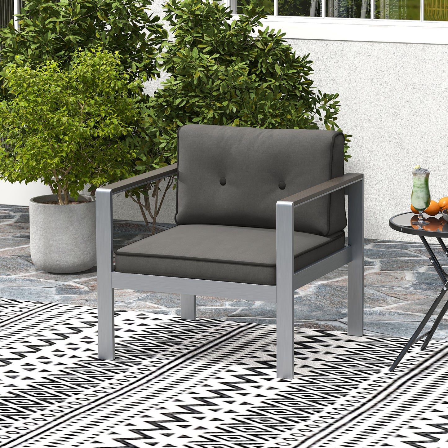 Contemporary Sofa Chair with WPC Armrests and Back Cushions-Gray