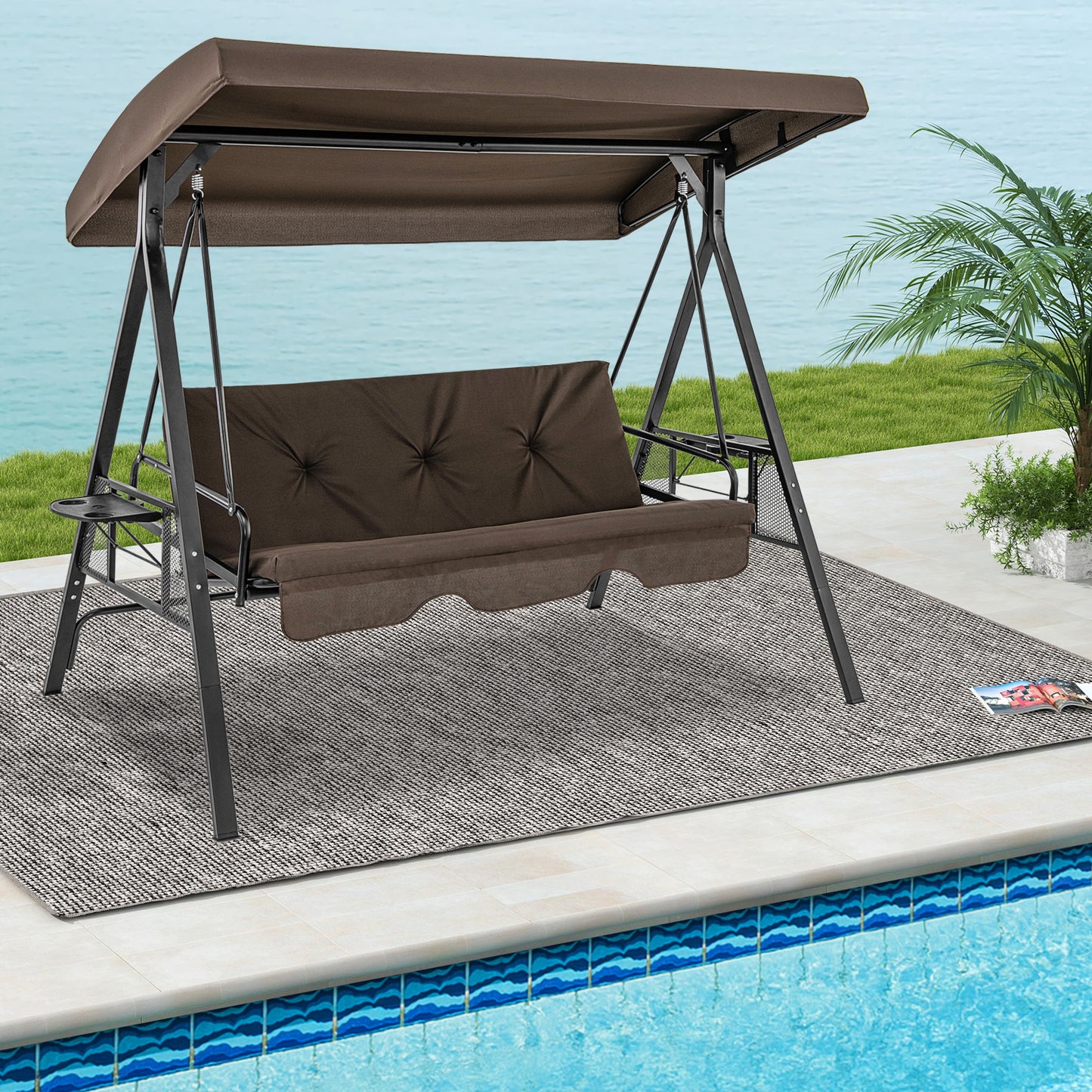 3-Seat Convertible Porch Swing with Adjustable Canopy