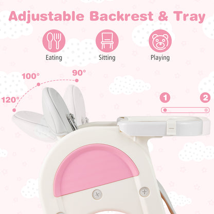 Convertible Baby High Chair with Double-layer Tray and Adjustable Backrest-Pink