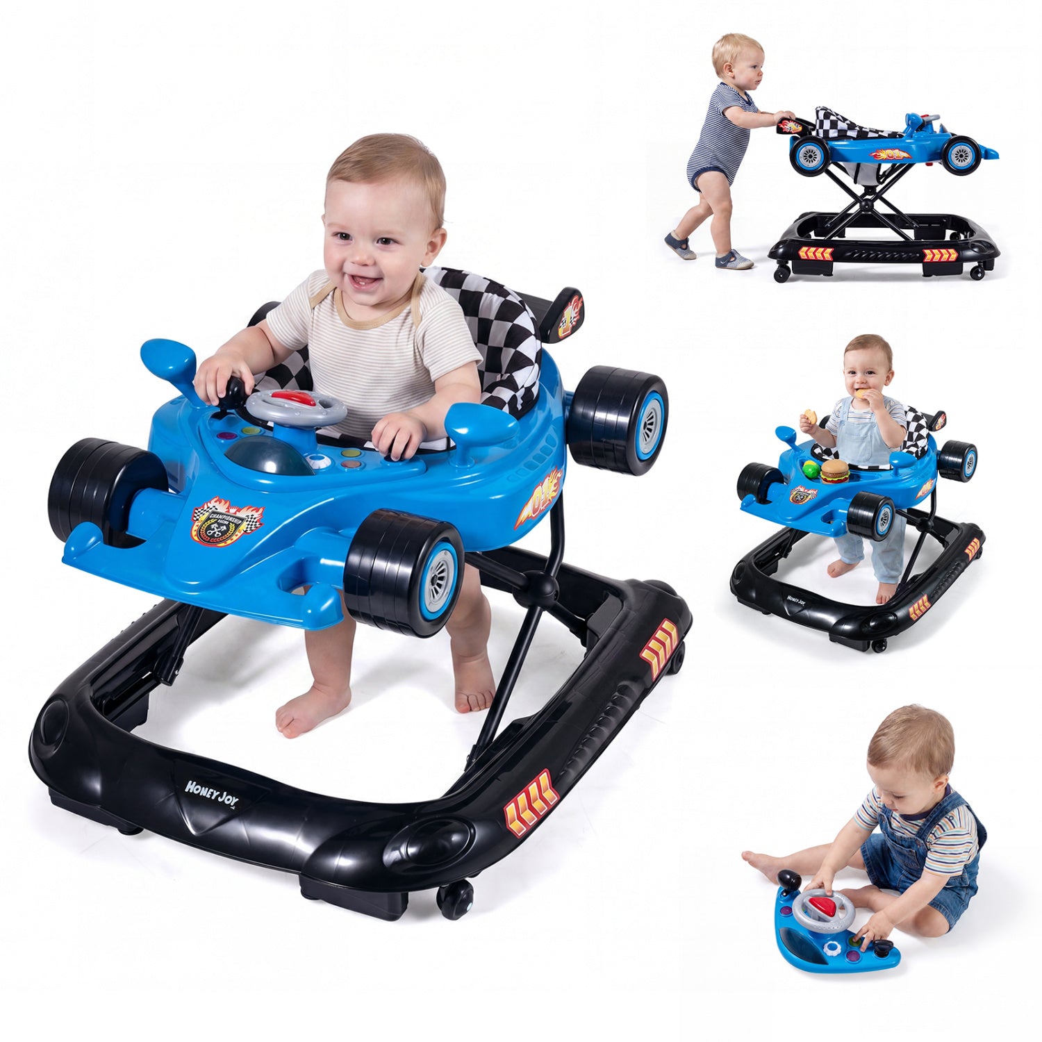 Convertible Baby Walker with 3 Adjustable Height Settings-Red - Blue