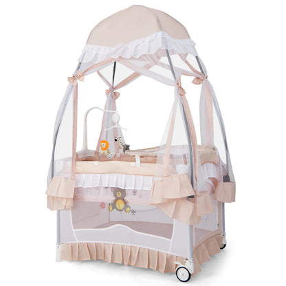 Convertible Bassinet with Removable Changing Table and Detachable Mesh Net-Grey - Pink