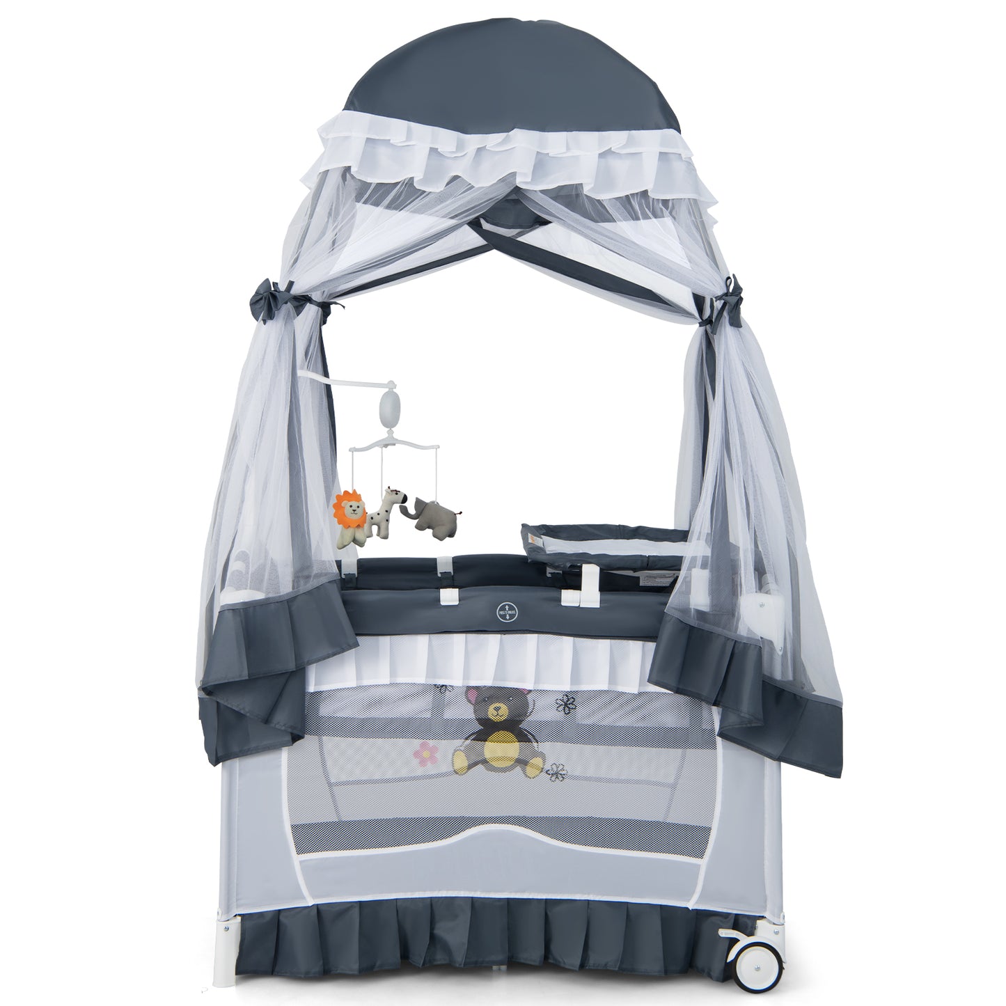 Convertible Bassinet with Removable Changing Table and Detachable Mesh Net