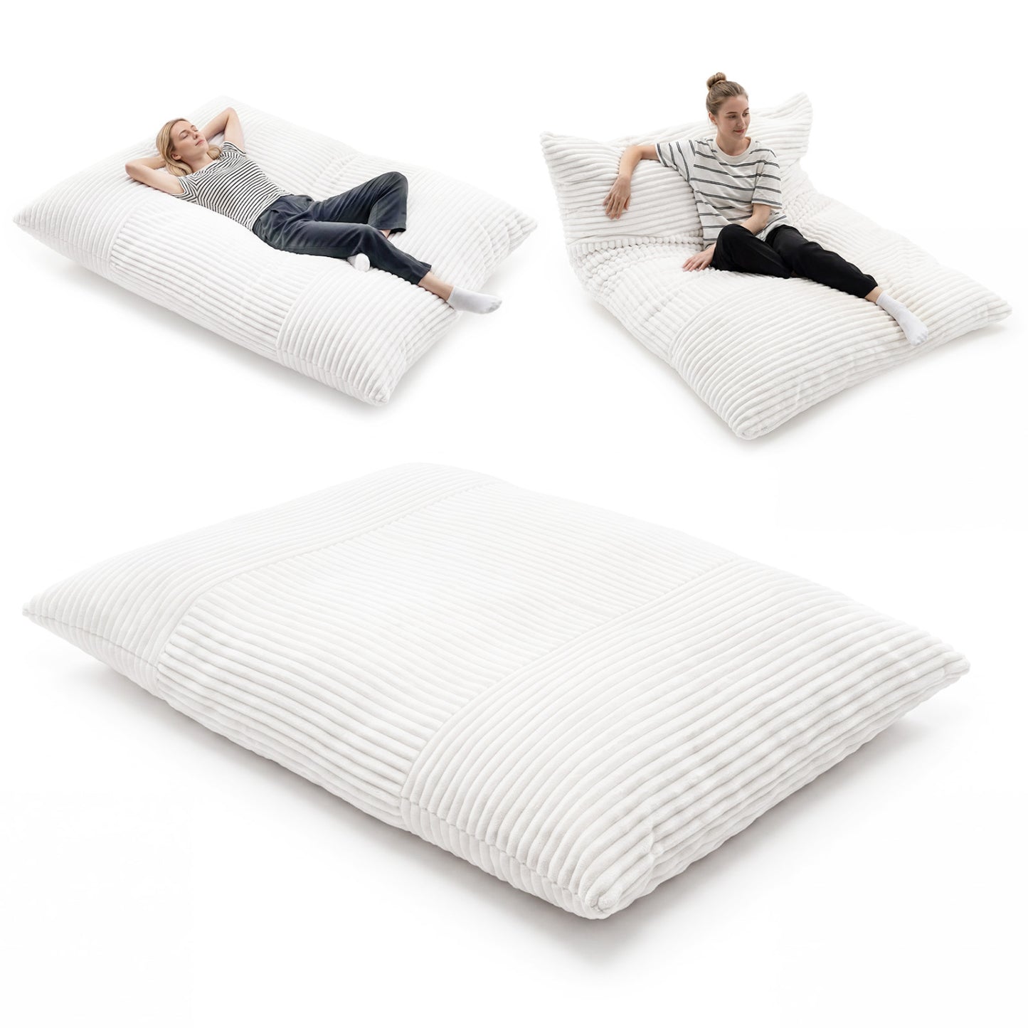 Convertible Bean Bag Floor Sofa with Washable Corduroy Cover