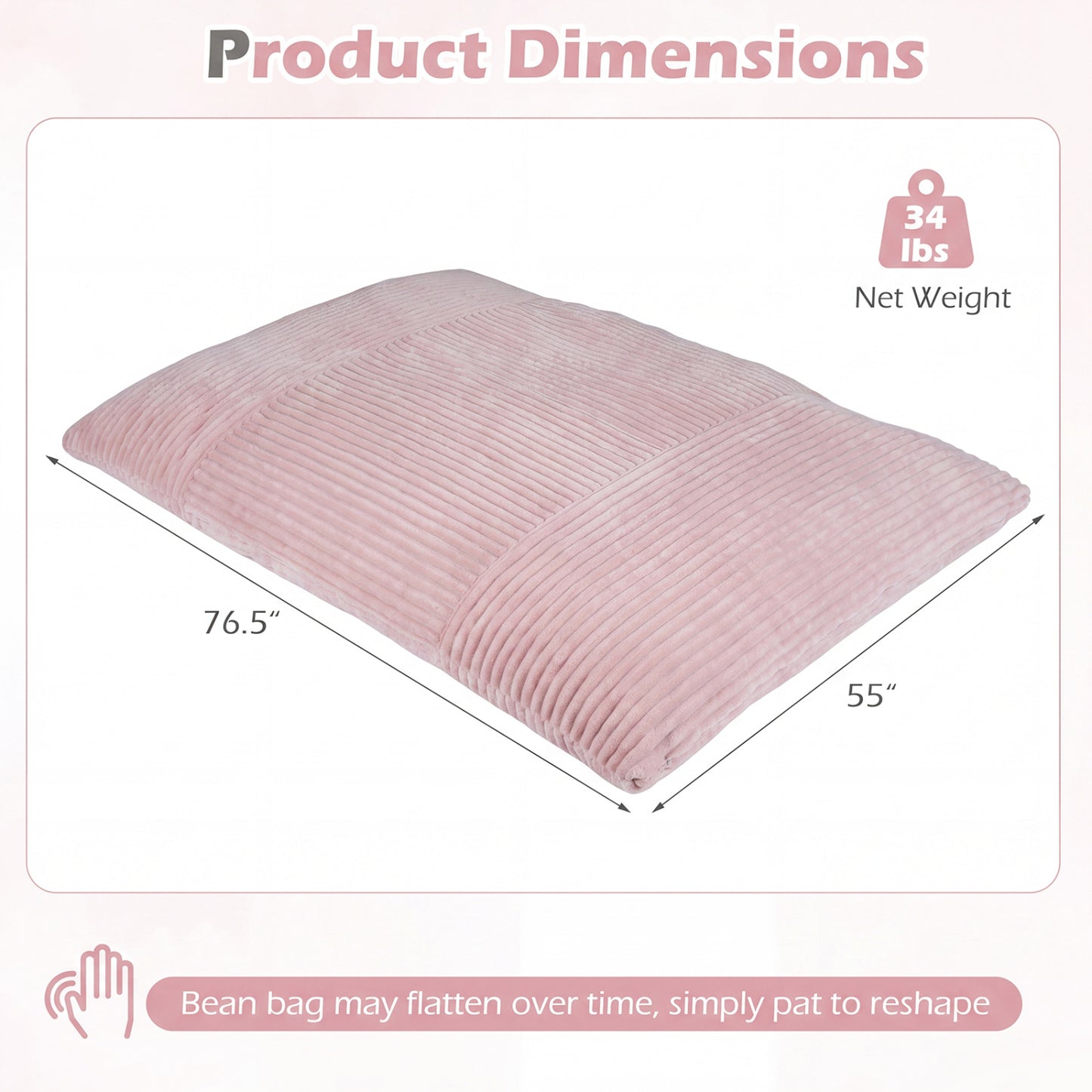 Convertible Bean Bag Floor Sofa with Washable Corduroy Cover