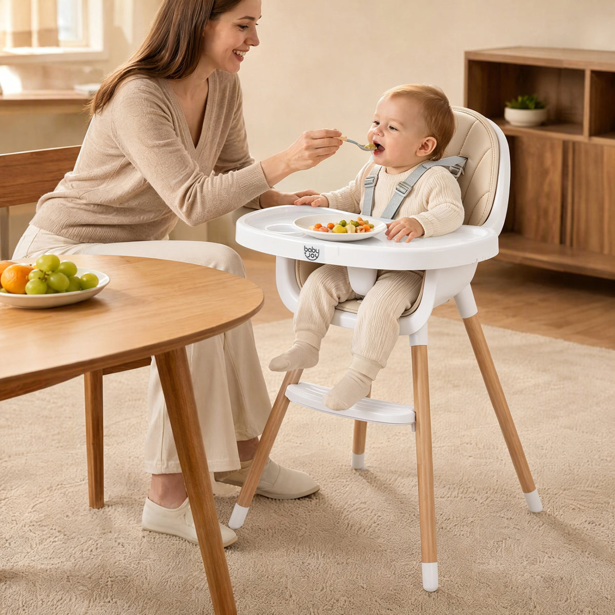 Convertible High Chair with 5-Point Harness - Beige