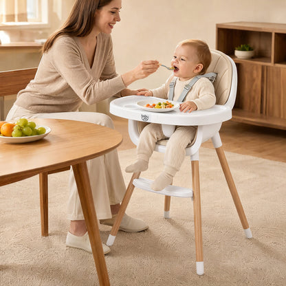 Convertible High Chair with 5-Point Harness - Beige