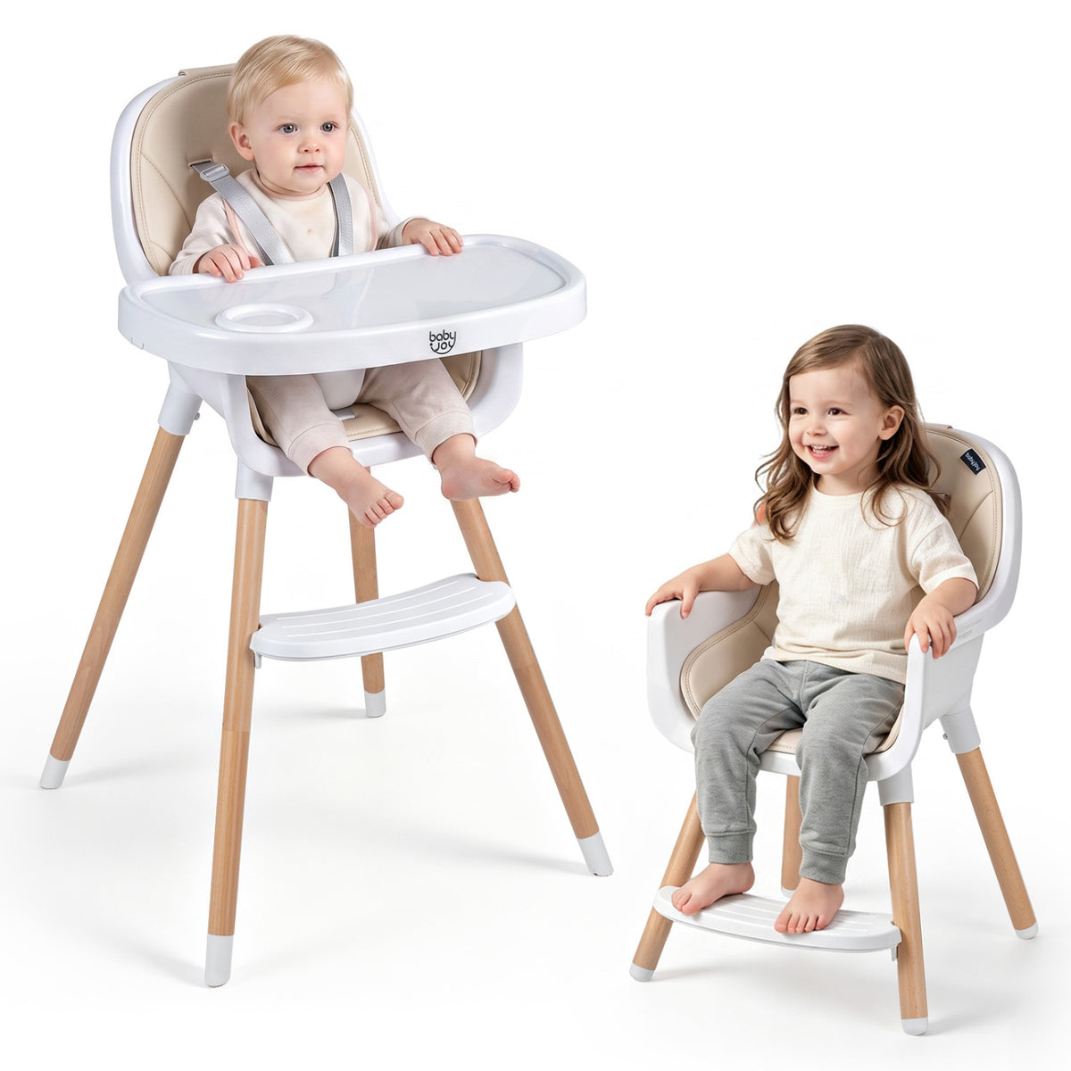 Convertible High Chair with 5-Point Harness - Beige