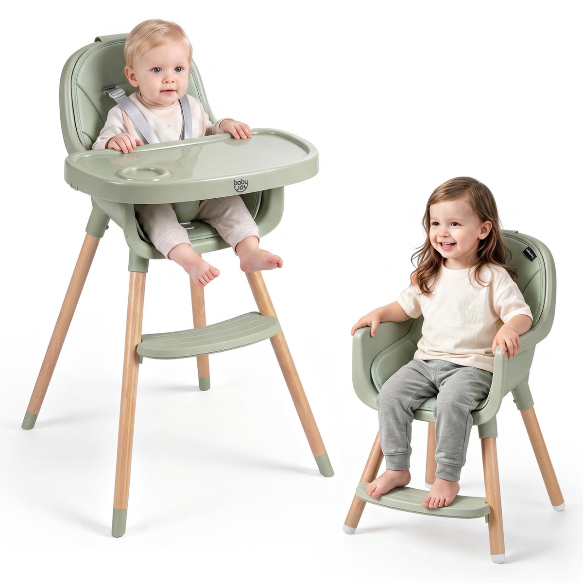 Convertible High Chair with 5-Point Harness - Beige