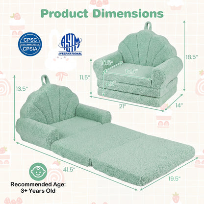 Convertible Kids Sofa 2-in-1 Fold out Toddler Couch Chair-Green