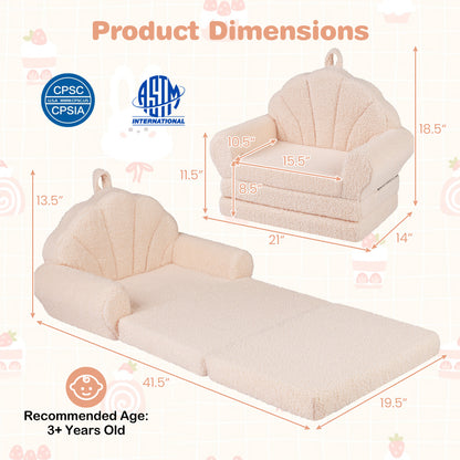 Convertible Kids Sofa 2-in-1 Fold out Toddler Couch Chair-Beige