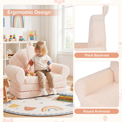 Convertible Kids Sofa 2-in-1 Fold out Toddler Couch Chair-Beige
