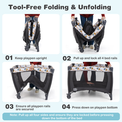 4-in-1 Convertible Portable Baby Playard Newborn Napper with Music and Toys