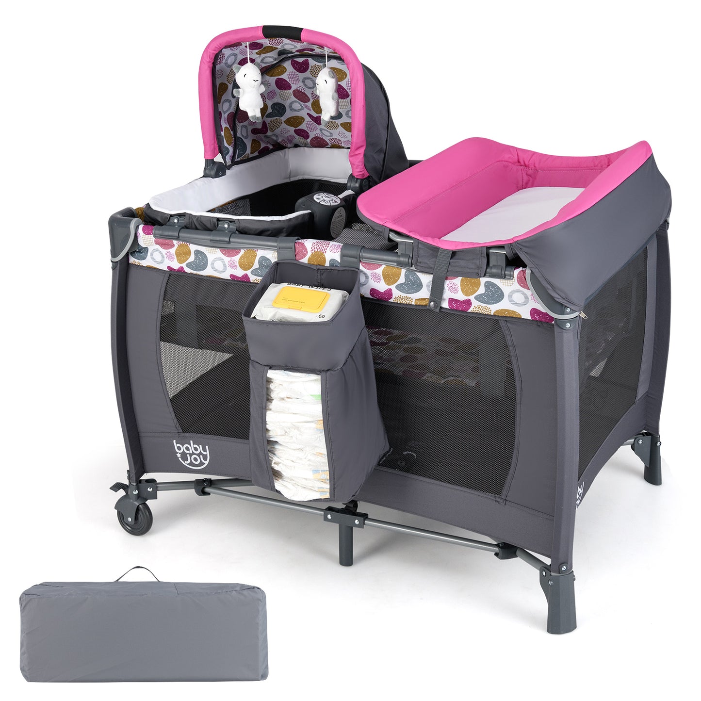 4-in-1 Convertible Portable Baby Playard Newborn Napper with Music and Toys-Blue - Pink